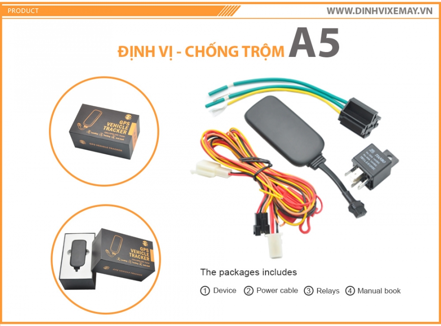 Chống Trộm Xe Máy A5 - Định Vị, Tắt Máy Xe Từ Điện Thoại